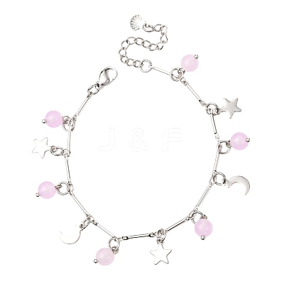 3Pcs Stainless Steel and Natural & Dyed Malaysia Jade Charm Bracelets BJEW-JB12418-1