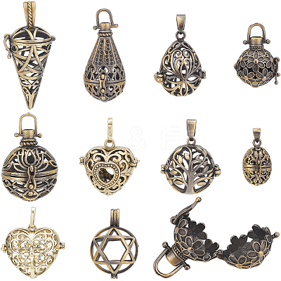 Tibetan Style Brass Cage Pendants KK-SC0004-35-1