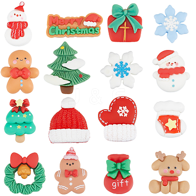 96Pcs 16 Styles Christmas Opaque Resin Cabochons RESI-SC0005-62-1