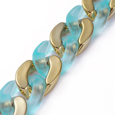 Handmade Golden Plated CCB Plastic & Transparent Acrylic Cuban Link Chains AJEW-JB00681-03-1