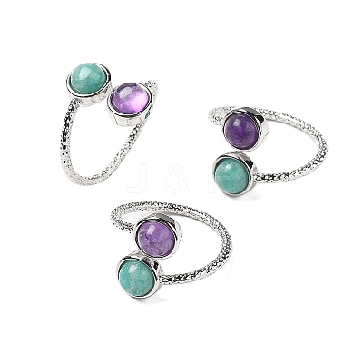 Natural Amethyst & Amazonite Finger Rings RJEW-A068-03P-02-1
