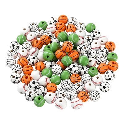 100Pcs 5 Style Painted Natural Wood European Beads WOOD-LS0001-45-1