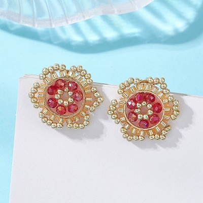 Flower Glass Seed Bead Stud Earrings EJEW-MZ00668-01-1