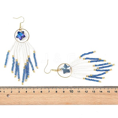 Star Glass Seed Beaded Dangle Tassel Earrings EJEW-MZ00777-01-1