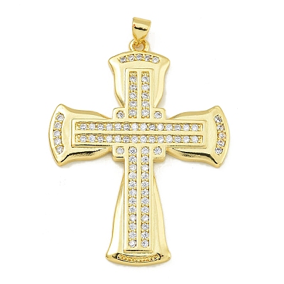 Rack Plating Brass Pave Cubic Zirconia Pendants KK-U029-02G-03-1