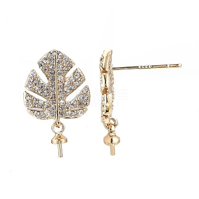 Brass Micro Pave Clear Cubic Zirconia Stud Earring Findings X-KK-Q764-033-1