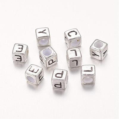 6MM Silver Mixed Letters Cube Acrylic Beads X-PB43C9308-1
