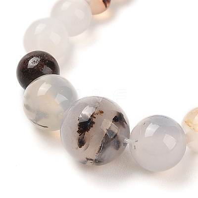 Natural Dendritic Agate Round Beads Bracelets & Necklaces Sets SJEW-L132-26-1