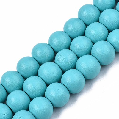 Painted Natural Wood Beads Strands WOOD-S053-54F-1