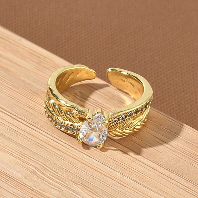 Brass Micro Pave Cubic Zirconia Cuff Open Rings RJEW-C163-09G-1