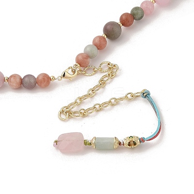 Natural Agate & Pearl &  Natural Rose Quartz Beaded Necklaces NJEW-L119-08G-1