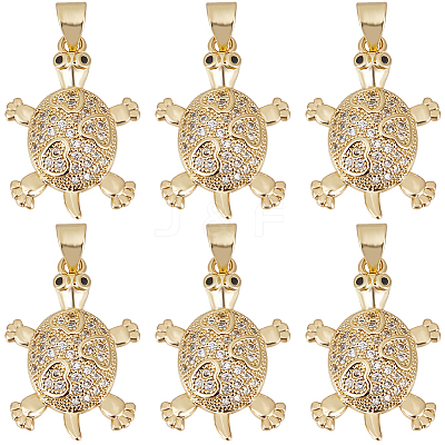 6Pcs Brass Micro Pave Cubic Zirconia Pendants KK-BBC0010-28-1