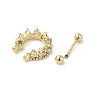 Rack Plating Brass Pave Clear Cubic Zirconia Nose Studs for Women Men EJEW-C097-23D-G-1