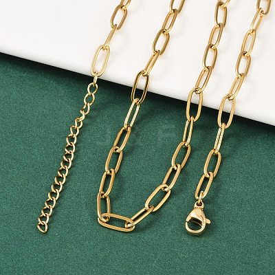 Ion Plating(IP) 304 Stainless Steel Paperclip Chain Necklace for Women X-NJEW-C011-03G-1