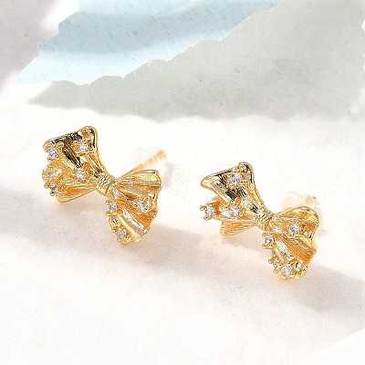 Bowknot Brass Micro Pave Cubic Zirconia Stud Earrings EJEW-B148-07C-G-1