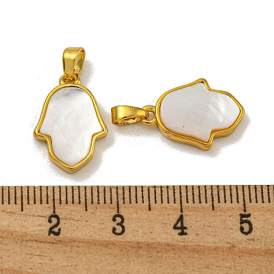 Rack Plating Brass Pave Natural White Shell Pendants KK-U025-04G-01-1