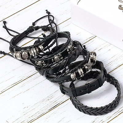 6Pcs 6 Styles PU Imitation Leather Braided Bracelets BJEW-CL0001-52-1