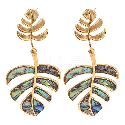 304 Stainless Steel & Shell Stud Earrings for Women EJEW-Z065-02G-02-1