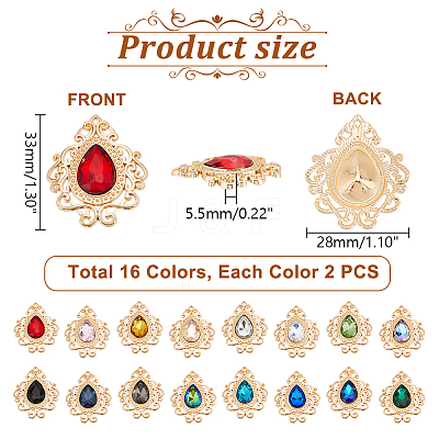 32Pcs 16 Colors Glass Rhinestone Cabochons FIND-PH0018-68-1