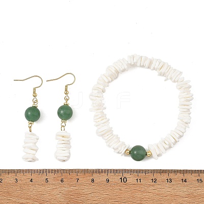 Natural Sea Shell Square Heishi Beads Dangle Earrings and Bracelets SJEW-JS01388-1