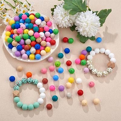 100Pcs Silicone Beads Round Rubber Bead 15MM Loose Spacer Beads for DIY Supplies Jewelry Keychain Making JX454A-1