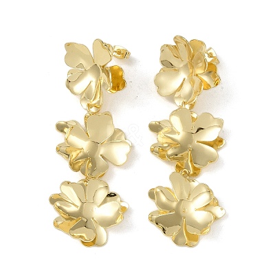 Triple Flower Brass Stud Earrings LS-EJEW-K257-05G-1