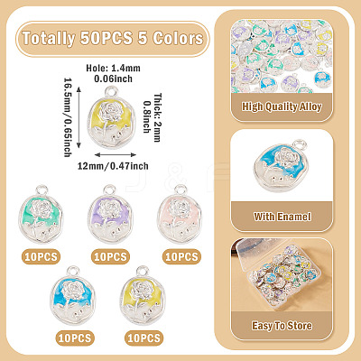 50Pcs 5 Colors Alloy Pendants ENAM-TA0003-93P-1