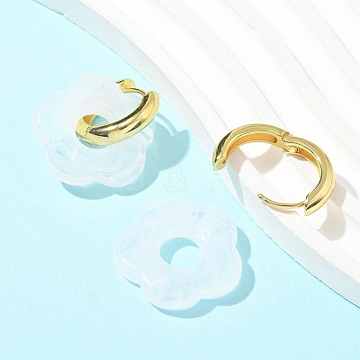 Brass Resin Flower Hoop Earrings for Women EJEW-U038-01G-07-1