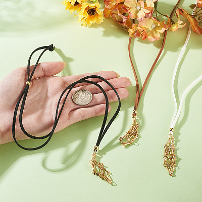 3Pcs Faux Suede Macrame Pouch  Pendant Necklaces NJEW-TAC0052-03-1