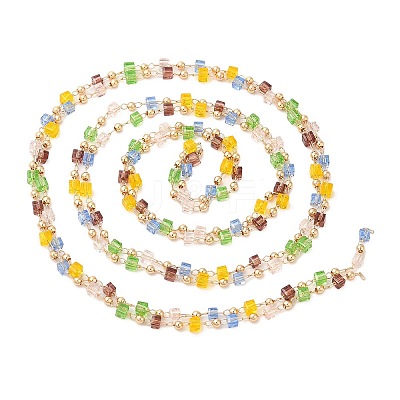 Faceted Cube Glass & Round Beaded Chains CHC-G018-03KCG-03-1