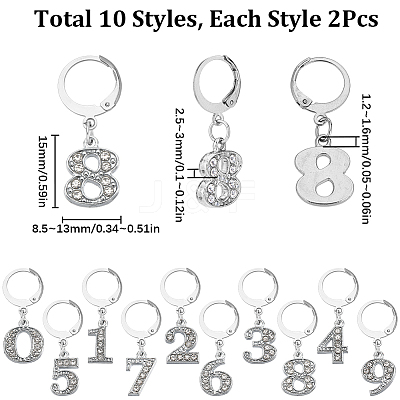 Number 0~9 Alloy Rhinestone Pendant Stitch Markers HJEW-SC00012-1