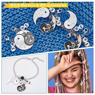 Alloy Enamel Yin Yang with Dragon Pendant Locking Stitch Markers HJEW-AB00088-1