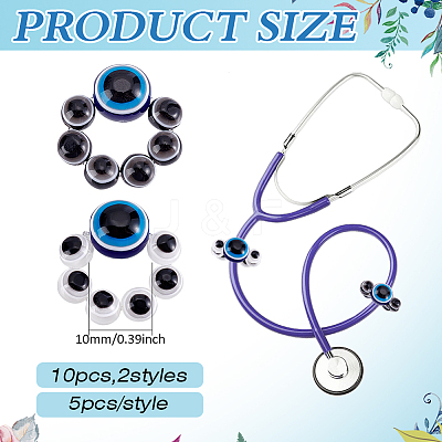 10Pcs 2 Colors Evil Eye Resin Stethoscope Pendant Decorations HJEW-ME00155-1