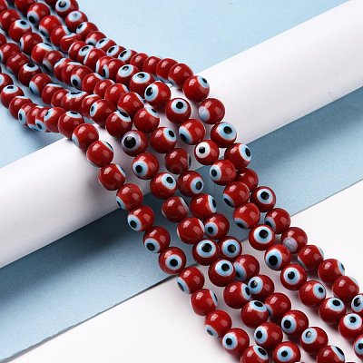 Handmade Evil Eye Lampwork Round Bead Strands LAMP-L055-8mm-20-1