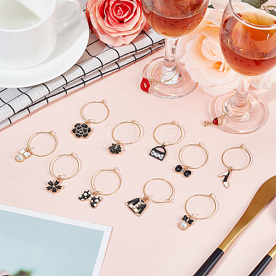 24Pcs 12 Style Alloy Enamel & Rhinestone & ABS Plastic Imitation Pearl Wine Glass Charms AJEW-AB00050-1
