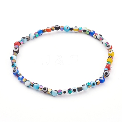 Colorful Evil Eye Lampwork Stretch Beaded Bracelets Sets BJEW-JB05931-1