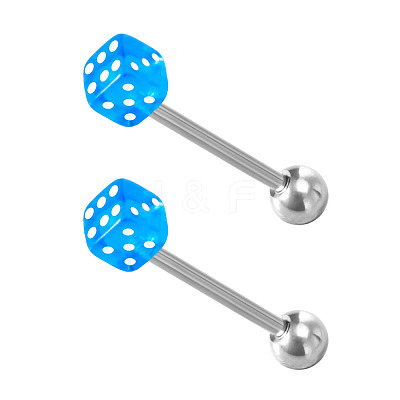 Dice 304 Stainless Steel & Acrylic Straight Barbell 15 Gauge Piercing Tongue Rings for Women Men WG4A39A-09-1