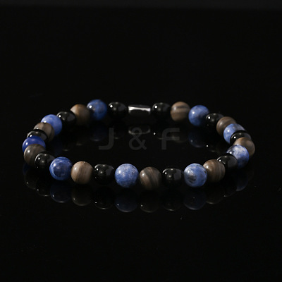 Natural Blue Veined Stone Black Agate Cylinder Men's Bracelets MW6661-1