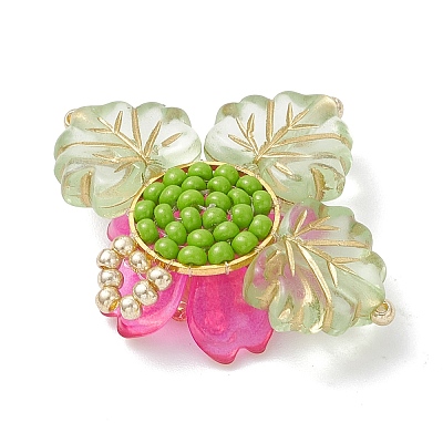 Brass Glass Seed Beaded Flower Pendants PALLOY-MZ01118-04-1