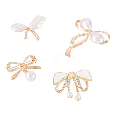 4Pcs 4 Styles Bowknot Alloy Rhinestone Brooches for Women JEWB-TA0001-30-1