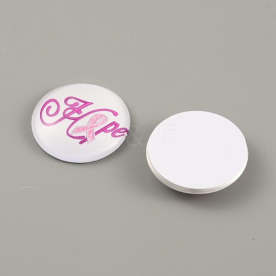 Breast Cancer Awareness Ribbon Pattern Glass Cabochons GGLA-WH0002-005-1