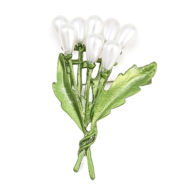 Electroplate Flower Shape Alloy & Imitation Pearl Lapel Pins for Backpack Clothes JEWB-B037-01B-1