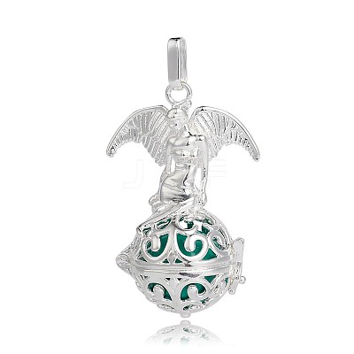 Silver Color Plated Brass Hollow Round Cage Pendants KK-J248-07S-1