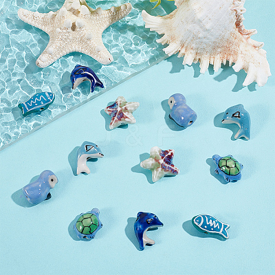 12Pcs 6 Styles Animals Handmade Porcelain Beads PORC-PA0001-59-1