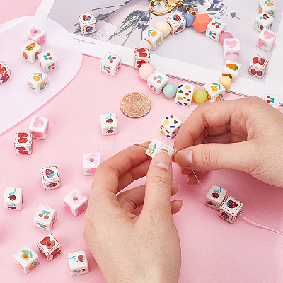 48Pcs 8 Style Opaque Acrylic Beads MACR-SC0001-13-1