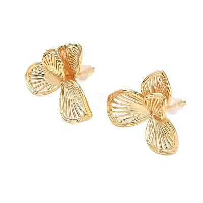 Brass Leaf Stud Earrings EJEW-D337-11G-1