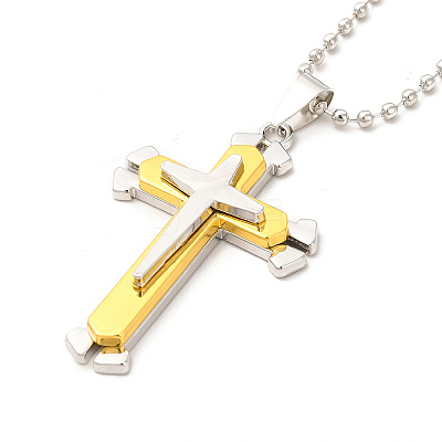 Alloy Cross Pandant Necklace with Ball Chains NJEW-K245-001C-1