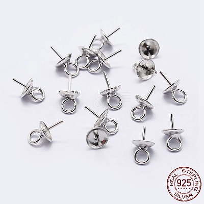 925 Sterling Silver Cup Pearl Bail Pin Pendants STER-F036-04S-6mm-1