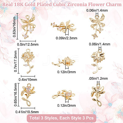 9Pcs 3 Style Brass Micro Pave Cubic Zirconia Pendants Sets KK-BBC0007-54-1