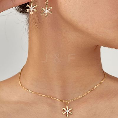 Elegant Brass Micro Pave Clear Cubic Zirconia Snowflake Hoop Earrings & Pendant Necklaces for Women ET8021-1-1